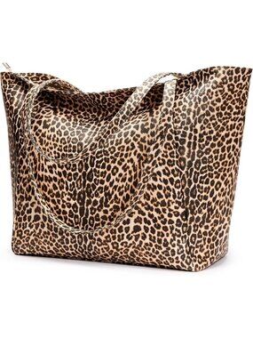 Spacious Vegan Leather Tote Bag - Casual Zipper Work & Weekend Travel Bag